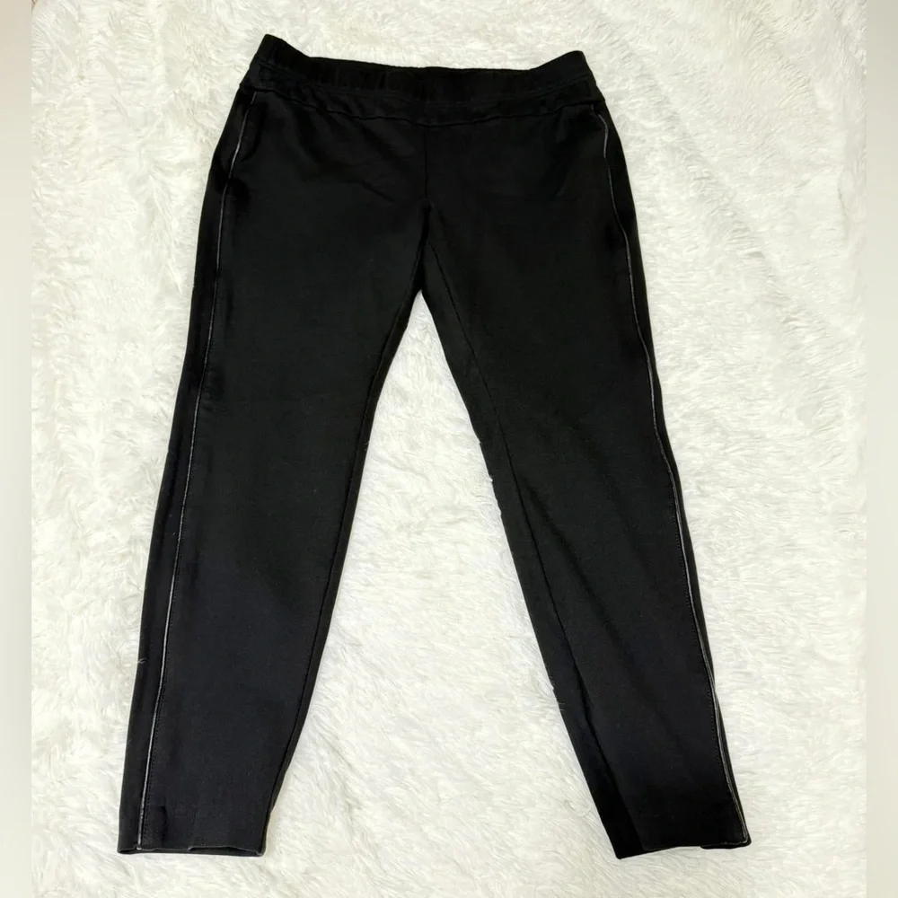 J. Jill Ponte Knit Leggings Black Pant Faux Leather Side Seam Pull On Size M P